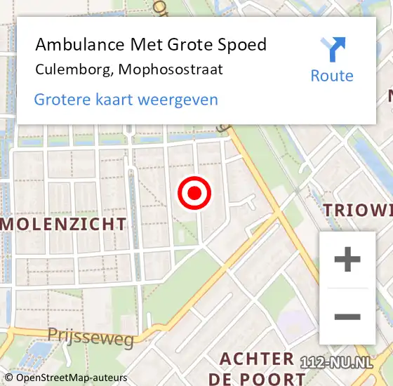 Locatie op kaart van de 112 melding: Ambulance Met Grote Spoed Naar Culemborg, Mophosostraat op 26 oktober 2018 15:25