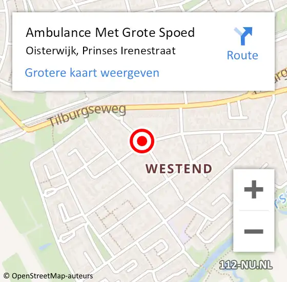 Locatie op kaart van de 112 melding: Ambulance Met Grote Spoed Naar Oisterwijk, Prinses Irenestraat op 26 oktober 2018 15:34