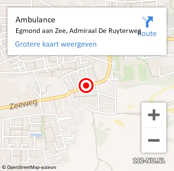 Locatie op kaart van de 112 melding: Ambulance Egmond aan Zee, Admiraal De Ruyterweg op 26 oktober 2018 15:53