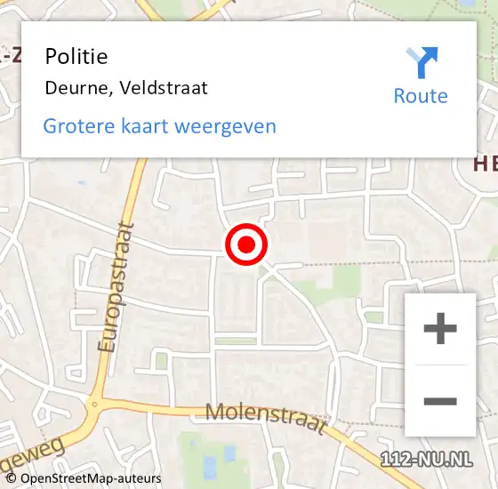 Locatie op kaart van de 112 melding: Politie Deurne, Veldstraat op 26 oktober 2018 17:32