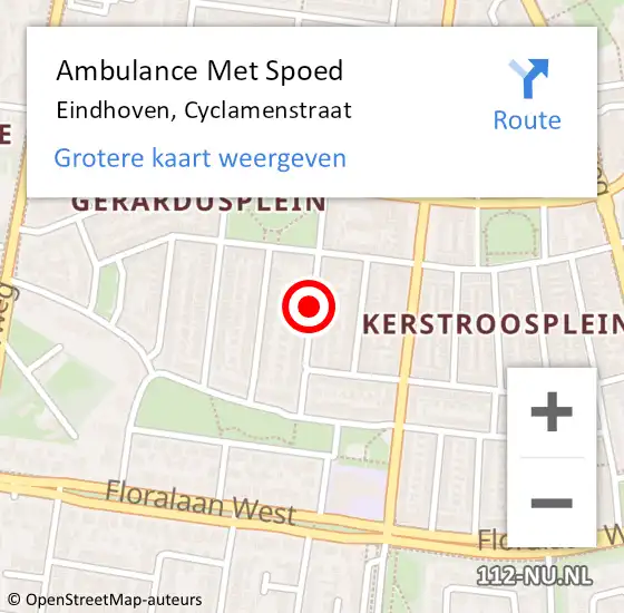 Locatie op kaart van de 112 melding: Ambulance Met Spoed Naar Eindhoven, Cyclamenstraat op 26 oktober 2018 18:39