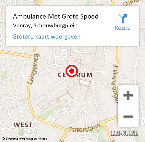 Locatie op kaart van de 112 melding: Ambulance Met Grote Spoed Naar Venray, Schouwburgplein op 26 oktober 2018 19:37