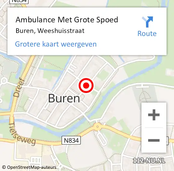 Locatie op kaart van de 112 melding: Ambulance Met Grote Spoed Naar Buren, Weeshuisstraat op 26 oktober 2018 20:20