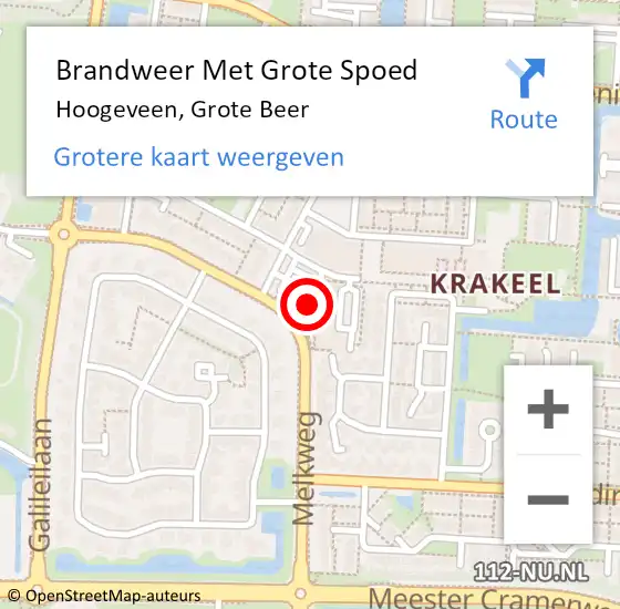 Locatie op kaart van de 112 melding: Brandweer Met Grote Spoed Naar Hoogeveen, Grote Beer op 26 oktober 2018 20:21