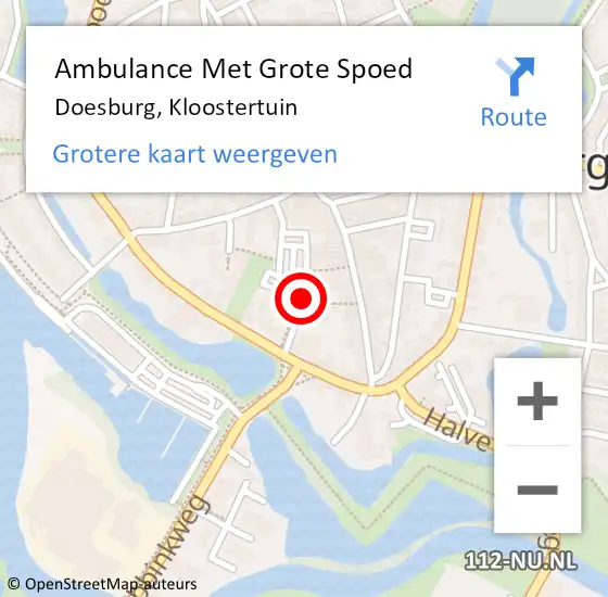 Locatie op kaart van de 112 melding: Ambulance Met Grote Spoed Naar Doesburg, Kloostertuin op 26 oktober 2018 20:37