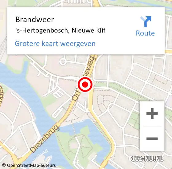 Locatie op kaart van de 112 melding: Brandweer 's-Hertogenbosch, Nieuwe Klif op 26 oktober 2018 20:38