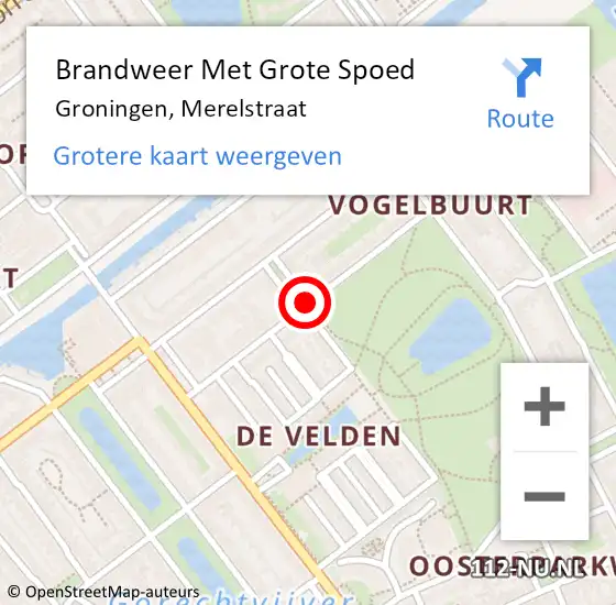 Locatie op kaart van de 112 melding: Brandweer Met Grote Spoed Naar Groningen, Merelstraat op 26 oktober 2018 21:06