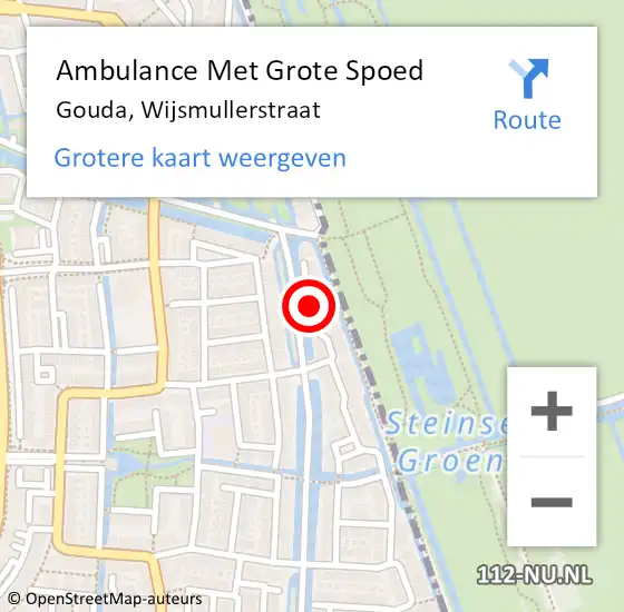 Locatie op kaart van de 112 melding: Ambulance Met Grote Spoed Naar Gouda, Wijsmullerstraat op 26 oktober 2018 21:08