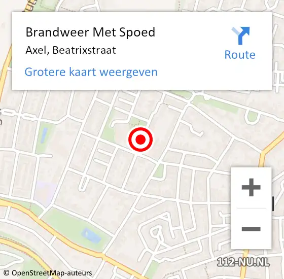 Locatie op kaart van de 112 melding: Brandweer Met Spoed Naar Axel, Beatrixstraat op 26 oktober 2018 21:54