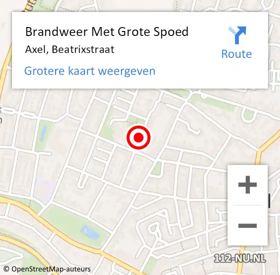 Locatie op kaart van de 112 melding: Brandweer Met Grote Spoed Naar Axel, Beatrixstraat op 26 oktober 2018 21:55