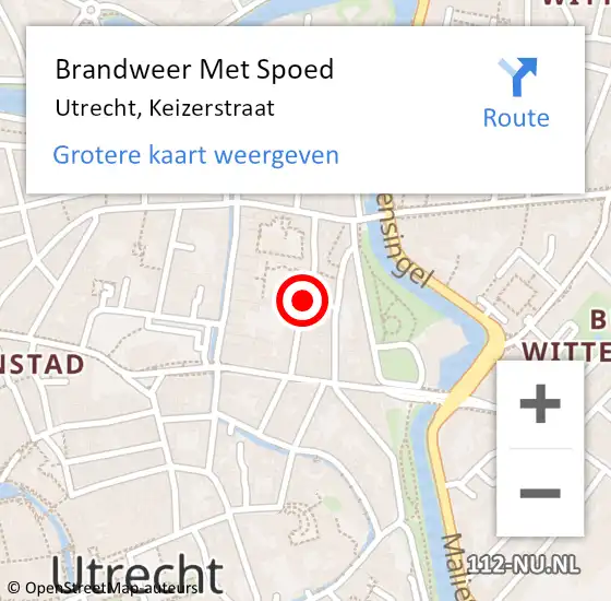 Locatie op kaart van de 112 melding: Brandweer Met Spoed Naar Utrecht, Keizerstraat op 27 oktober 2018 00:11