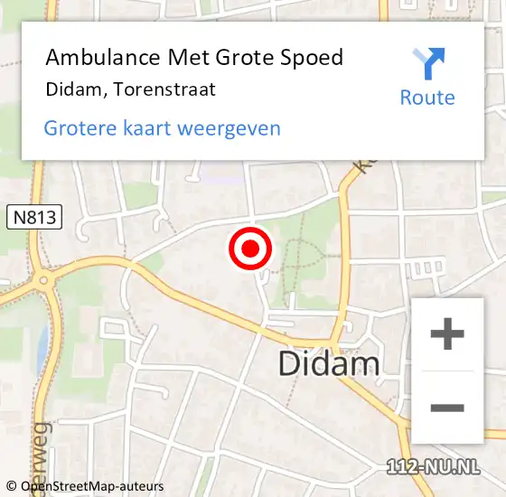 Locatie op kaart van de 112 melding: Ambulance Met Grote Spoed Naar Didam, Torenstraat op 27 oktober 2018 00:12