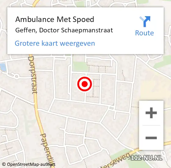 Locatie op kaart van de 112 melding: Ambulance Met Spoed Naar Geffen, Doctor Schaepmanstraat op 27 oktober 2018 02:12