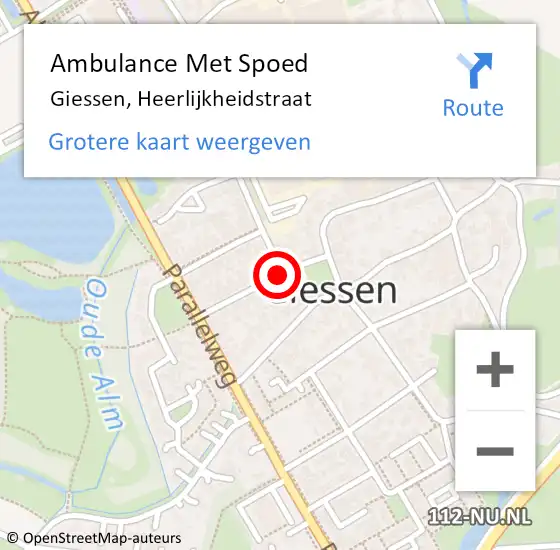 Locatie op kaart van de 112 melding: Ambulance Met Spoed Naar Giessen, Heerlijkheidstraat op 27 oktober 2018 02:24