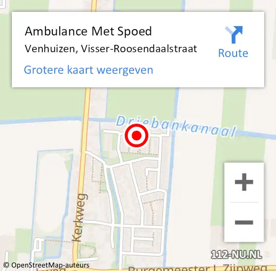 Locatie op kaart van de 112 melding: Ambulance Met Spoed Naar Venhuizen, Visser-Roosendaalstraat op 27 oktober 2018 10:19