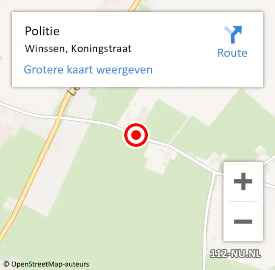 Locatie op kaart van de 112 melding: Politie Winssen, Koningstraat op 27 oktober 2018 10:49