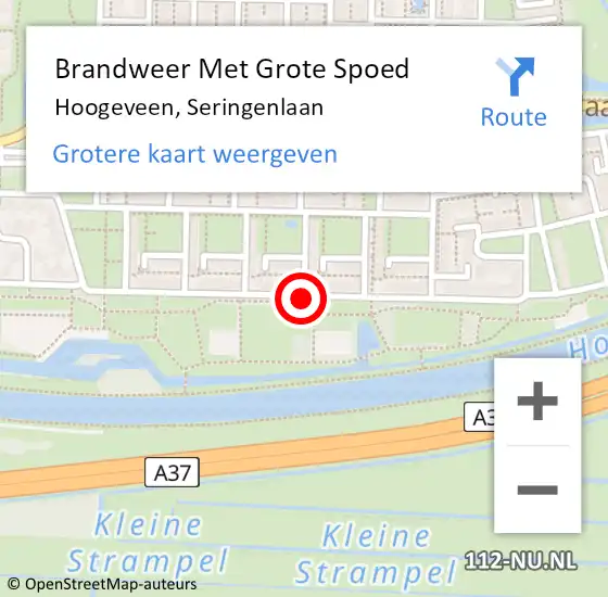 Locatie op kaart van de 112 melding: Brandweer Met Grote Spoed Naar Hoogeveen, Seringenlaan op 27 oktober 2018 11:15