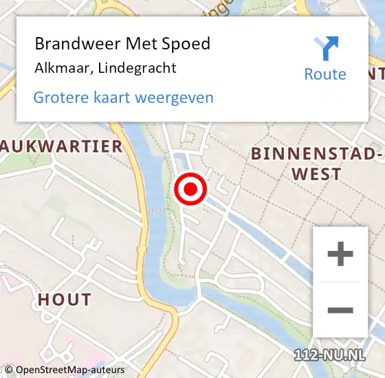 Locatie op kaart van de 112 melding: Brandweer Met Spoed Naar Alkmaar, Lindegracht op 27 oktober 2018 12:59