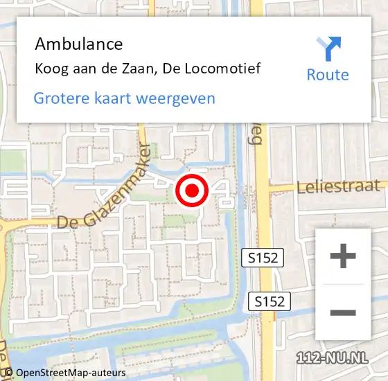 Locatie op kaart van de 112 melding: Ambulance Koog aan de Zaan, De Locomotief op 27 oktober 2018 13:32