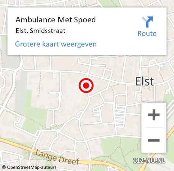 Locatie op kaart van de 112 melding: Ambulance Met Spoed Naar Elst, Smidsstraat op 27 oktober 2018 14:37