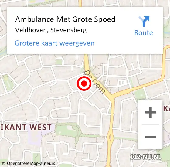 Locatie op kaart van de 112 melding: Ambulance Met Grote Spoed Naar Veldhoven, Stevensberg op 27 oktober 2018 16:48