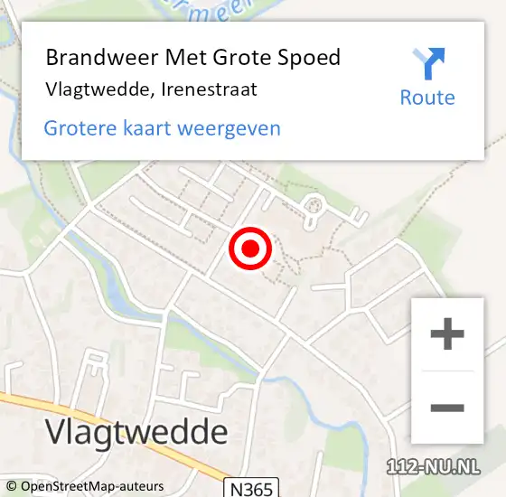 Locatie op kaart van de 112 melding: Brandweer Met Grote Spoed Naar Vlagtwedde, Irenestraat op 27 oktober 2018 17:27