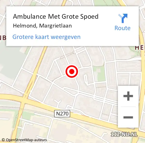 Locatie op kaart van de 112 melding: Ambulance Met Grote Spoed Naar Helmond, Margrietlaan op 27 oktober 2018 19:55
