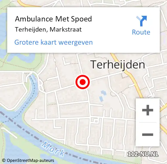 Locatie op kaart van de 112 melding: Ambulance Met Spoed Naar Terheijden, Markstraat op 27 oktober 2018 19:59
