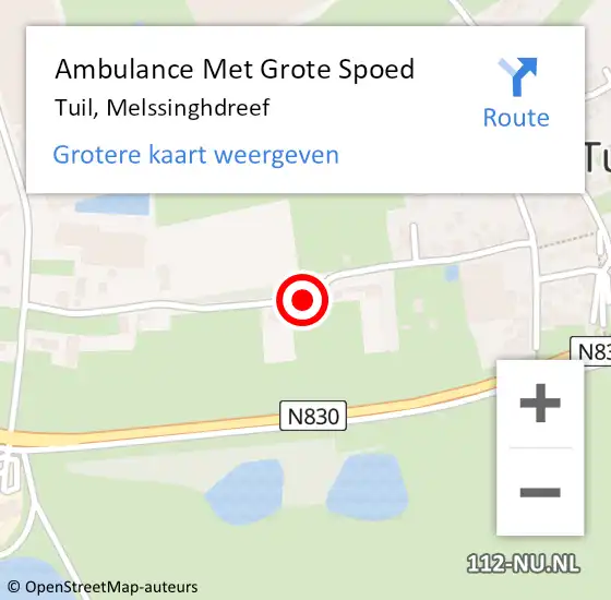 Locatie op kaart van de 112 melding: Ambulance Met Grote Spoed Naar Tuil, Melssinghdreef op 27 oktober 2018 20:08