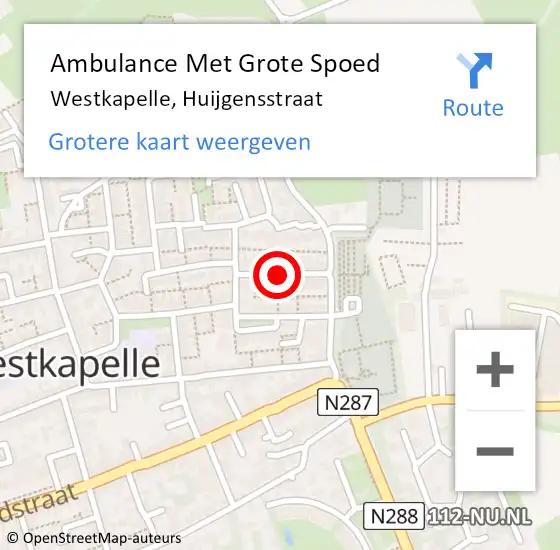 Locatie op kaart van de 112 melding: Ambulance Met Grote Spoed Naar Westkapelle, Huijgensstraat op 27 oktober 2018 21:27