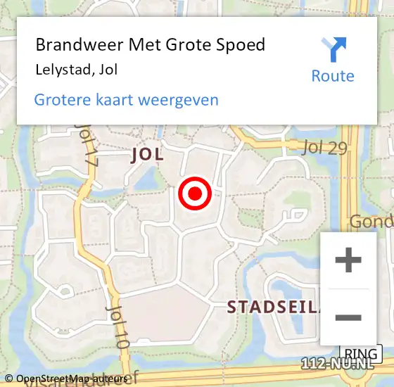 Locatie op kaart van de 112 melding: Brandweer Met Grote Spoed Naar Lelystad, Jol op 27 oktober 2018 22:08