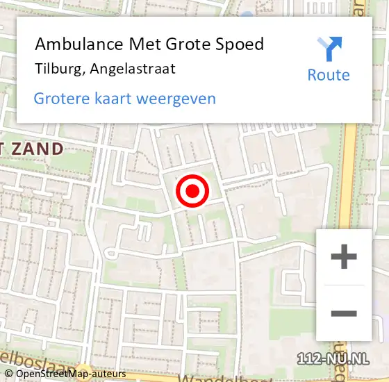 Locatie op kaart van de 112 melding: Ambulance Met Grote Spoed Naar Tilburg, Angelastraat op 27 oktober 2018 23:10