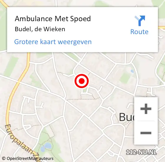 Locatie op kaart van de 112 melding: Ambulance Met Spoed Naar Budel, de Wieken op 28 oktober 2018 00:21