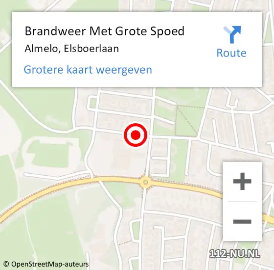 Locatie op kaart van de 112 melding: Brandweer Met Grote Spoed Naar Almelo, Elsboerlaan op 28 oktober 2018 00:47