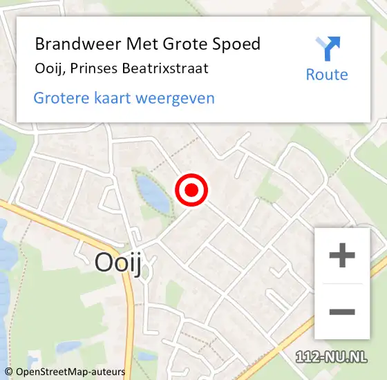 Locatie op kaart van de 112 melding: Brandweer Met Grote Spoed Naar Ooij, Prinses Beatrixstraat op 28 oktober 2018 01:03