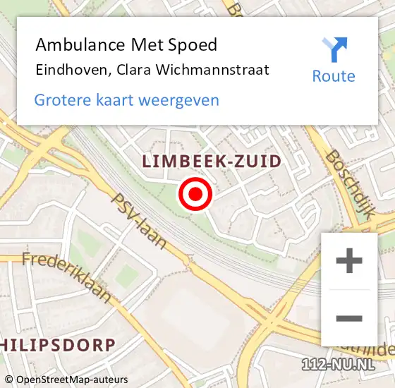 Locatie op kaart van de 112 melding: Ambulance Met Spoed Naar Eindhoven, Clara Wichmannstraat op 28 oktober 2018 01:11