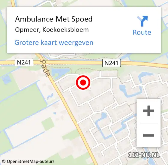 Locatie op kaart van de 112 melding: Ambulance Met Spoed Naar Opmeer, Koekoeksbloem op 28 oktober 2018 01:32