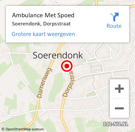 Locatie op kaart van de 112 melding: Ambulance Met Spoed Naar Soerendonk, Dorpsstraat op 28 oktober 2018 01:49