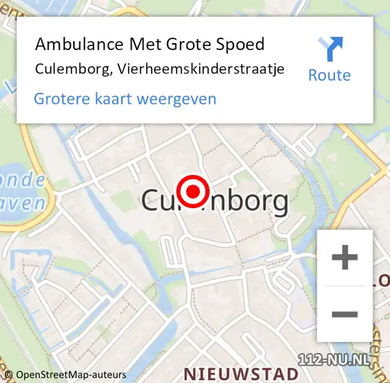 Locatie op kaart van de 112 melding: Ambulance Met Grote Spoed Naar Culemborg, Vierheemskinderstraatje op 28 oktober 2018 02:41