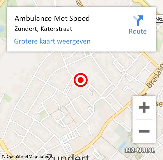 Locatie op kaart van de 112 melding: Ambulance Met Spoed Naar Zundert, Katerstraat op 28 oktober 2018 06:32