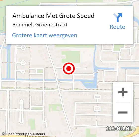 Locatie op kaart van de 112 melding: Ambulance Met Grote Spoed Naar Bemmel, Groenestraat op 28 oktober 2018 09:19