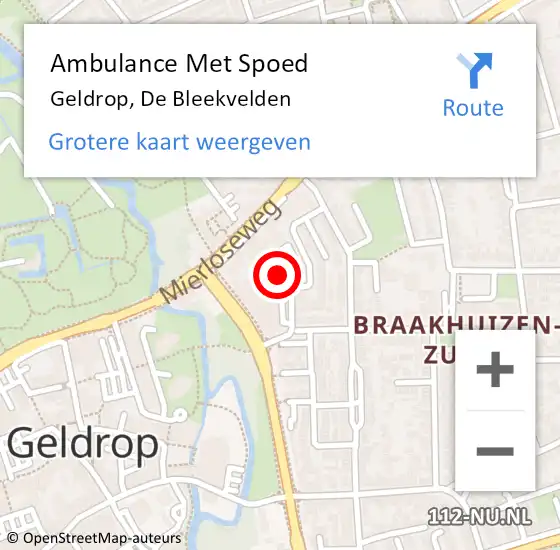 Locatie op kaart van de 112 melding: Ambulance Met Spoed Naar Geldrop, De Bleekvelden op 28 oktober 2018 09:27
