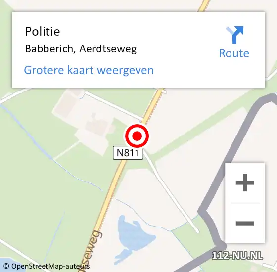 Locatie op kaart van de 112 melding: Politie Babberich, Aerdtseweg op 28 oktober 2018 10:14