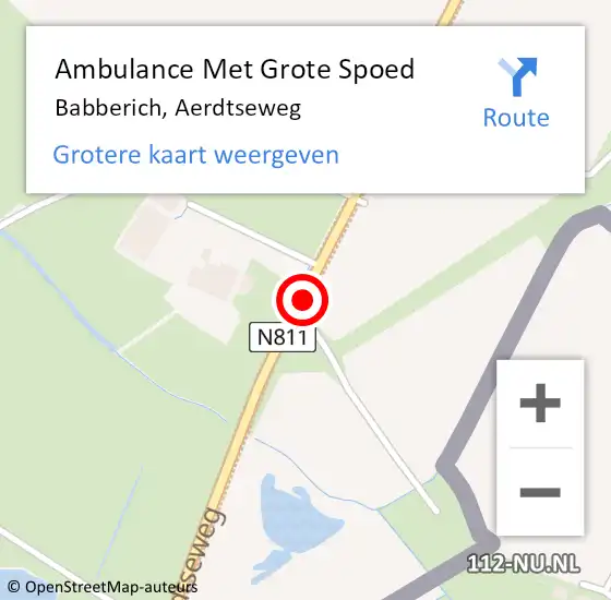 Locatie op kaart van de 112 melding: Ambulance Met Grote Spoed Naar Babberich, Aerdtseweg op 28 oktober 2018 10:14