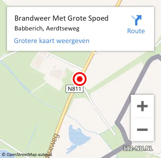 Locatie op kaart van de 112 melding: Brandweer Met Grote Spoed Naar Babberich, Aerdtseweg op 28 oktober 2018 10:14