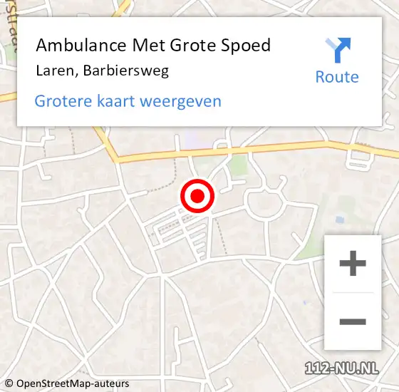 Locatie op kaart van de 112 melding: Ambulance Met Grote Spoed Naar Laren, Barbiersweg op 28 oktober 2018 10:53