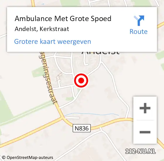 Locatie op kaart van de 112 melding: Ambulance Met Grote Spoed Naar Andelst, Kerkstraat op 28 oktober 2018 10:59