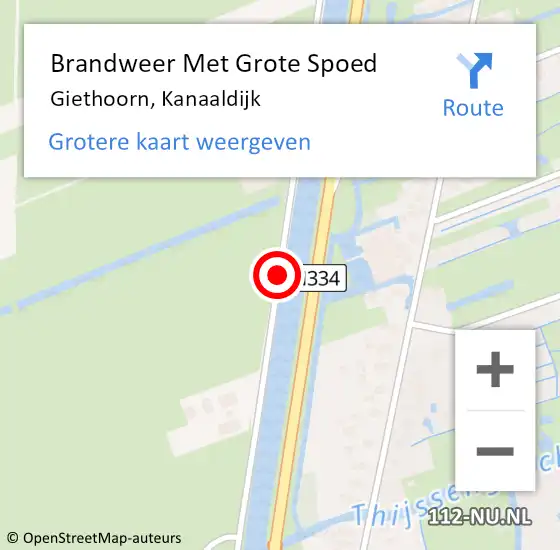Locatie op kaart van de 112 melding: Brandweer Met Grote Spoed Naar Giethoorn, Kanaaldijk op 28 oktober 2018 11:01