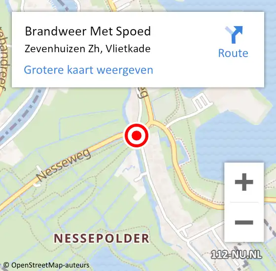 Locatie op kaart van de 112 melding: Brandweer Met Spoed Naar Zevenhuizen Zh, Vlietkade op 28 oktober 2018 11:43