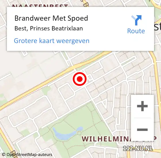 Locatie op kaart van de 112 melding: Brandweer Met Spoed Naar Best, Prinses Beatrixlaan op 28 oktober 2018 16:52